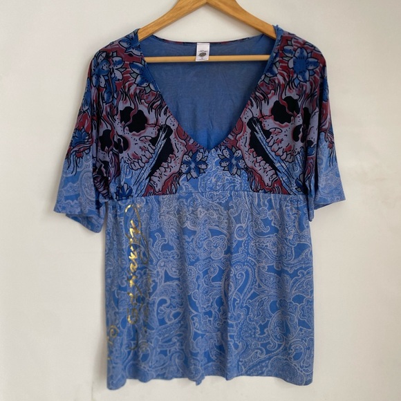 ED HARDY Y2K Vintage V Neck T Shirt Cover Up Tunic Drawstring Beach/Swim Size S - Picture 2 of 9